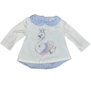 3/$25 🍄 Dylan & Abby Baby Girl Swan Princess Ruffled Shirt Size 0-3 Months